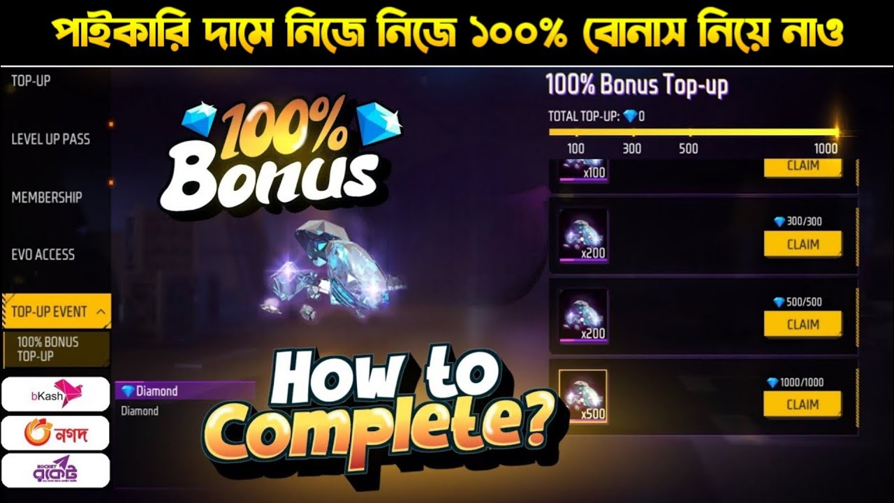 পাইকারি দামে ১০০% বোনাস টপআপ নিয়ে নাও 🤯🔥 | How To Complete 100% Bonus Topup Event In Free Fire