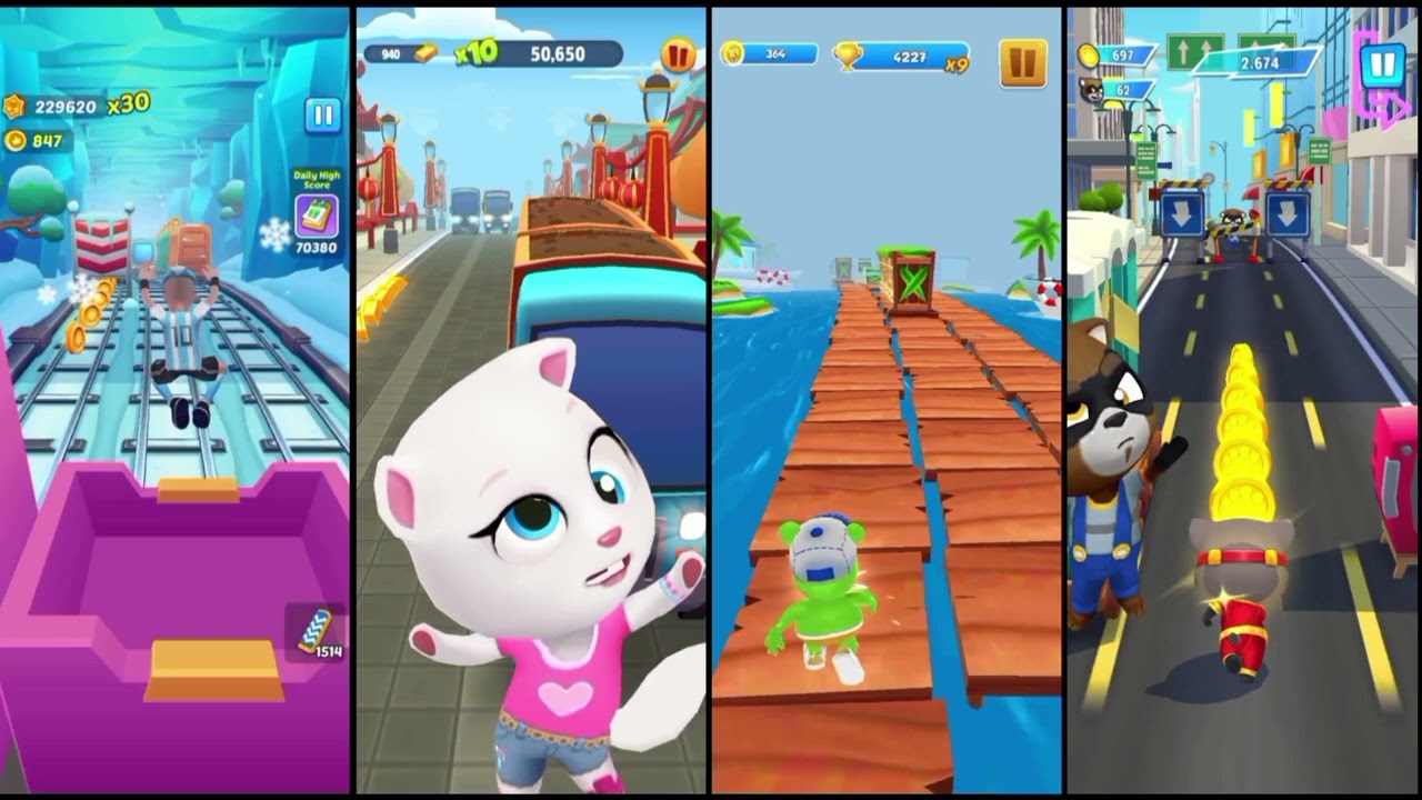 Subway princess runner 🆚 talking tom gold run 🆚 gummy bear runner 🆚 talking tom hero dash gameplay 