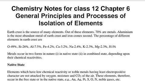 Chemistry  Chapter-6 General Principles and Processes of Isolation of Elemen.||Notes for Class 12th