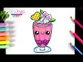 Cómo dibujar una MALTEADA DE FRESA kawaii - How to draw a kawaii STRAWBERRY MILKSHAKE