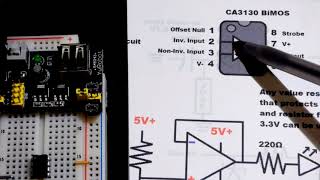 Op amp unity gain buffer amplifier using zener diode and CA3130 BiMOS IC