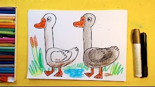 Как нарисовать ДВА ГУСЯ / Урок рисования для детей от 3 лет Как нарисовать ДВА ГУСЯ / Урок рисования для детей от 3 лет