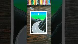 🌌 Easy Night Road Scenery Drawing with Oil Pastels | Easy Mountain Landscape