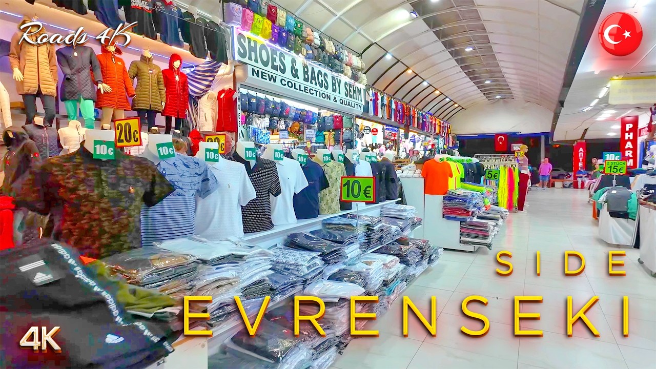 SIDE EVRENSEKI 🇹🇷 4K WALK 📍 SHOPPING in the evening TURKIYE #side #turkey #evrenseki #antalya