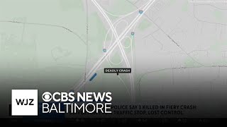 3 killed in fiery crash off I-695 after eluding traffic stop
