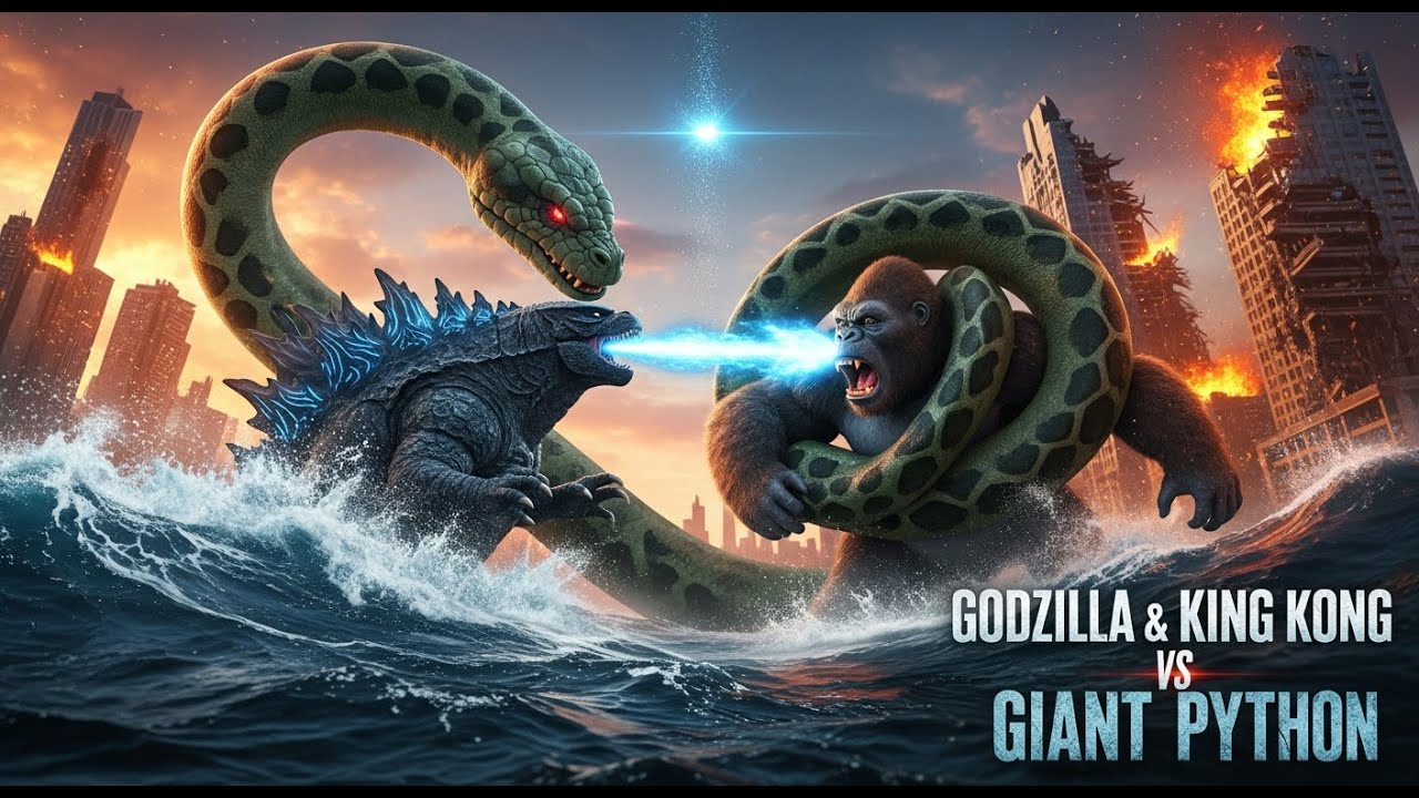 Godzilla & King Kong vs Giant Python — A City–Sea Battle… Then Something Unthinkable Happens: