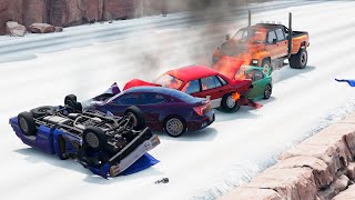 BeamNG.Drive – Winter Car Pileup Crashes (Snow Covered Streets)