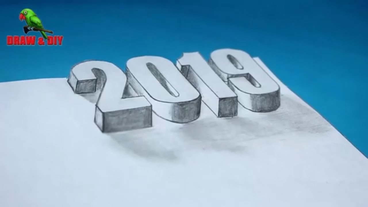 3D Drawing 2019 || Happy New Year 2019 3D illusion art on Paper