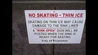 DANGER THIN ICE on hockey Rink
