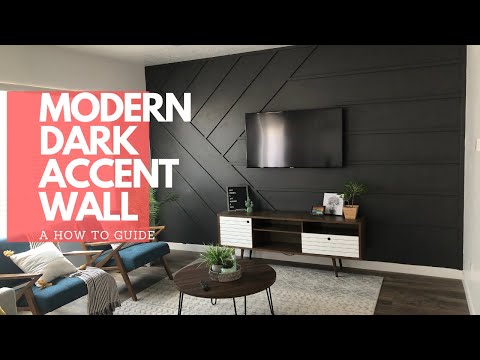 DIY ACCENT WALL FOR LIVING ROOM | MODERN DARK ACCENT WALL WITH A MOUNTED TV