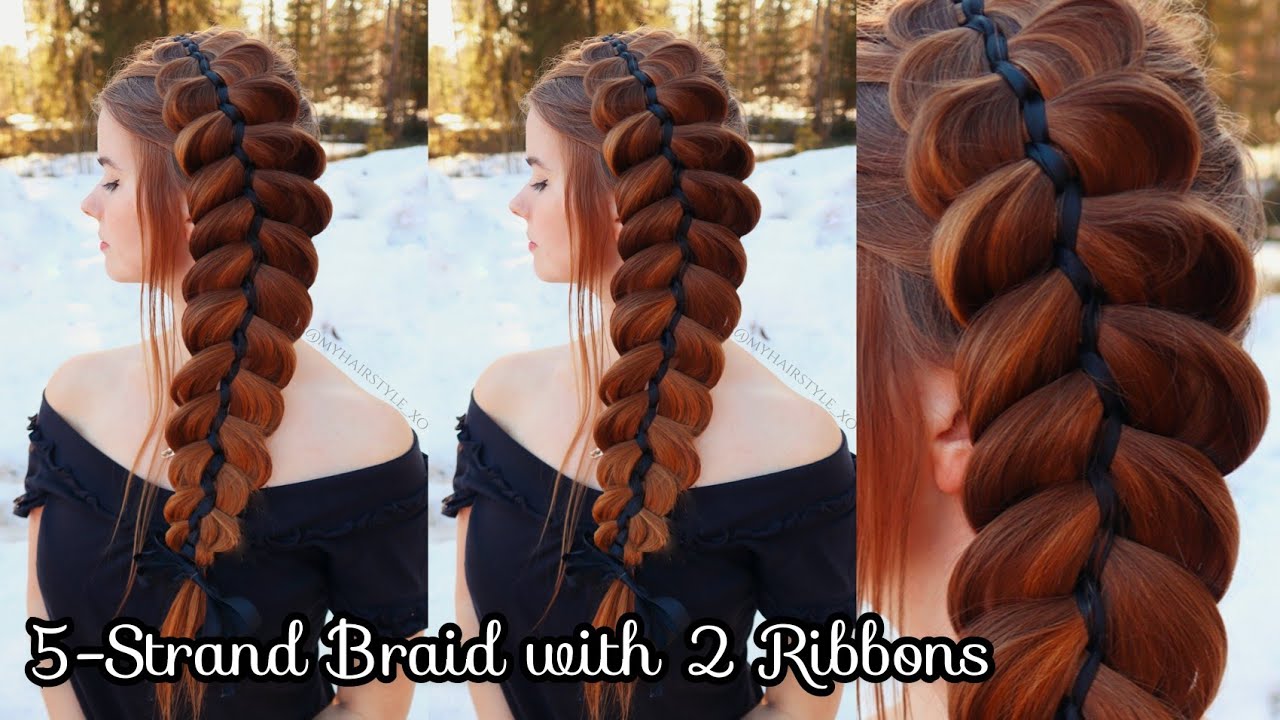 5-Strand Braid with 2 Ribbons | Easy Hairstyles for Long Hair - YouTube