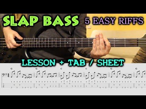 slap-bass---5-easy-riffs-(beginner-&-intermediate)---bass-lesson-with-tab-/-sheet