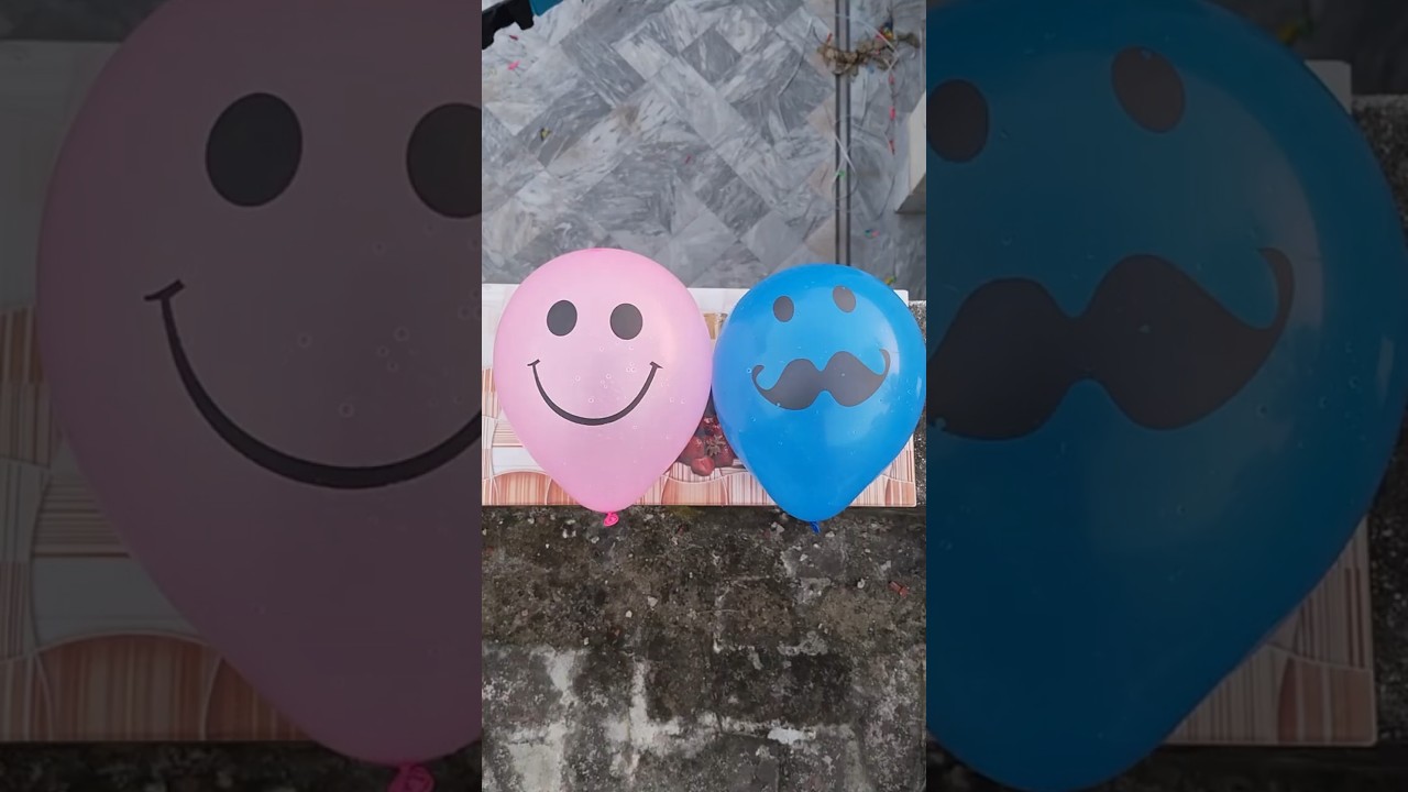 Experiment: Water Balloon from Rooftop 💦 💨 Pink Smile Vs Purple Moustache Baloon 