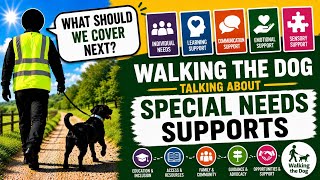 Walking the dog in a hi viz talking about special needs support