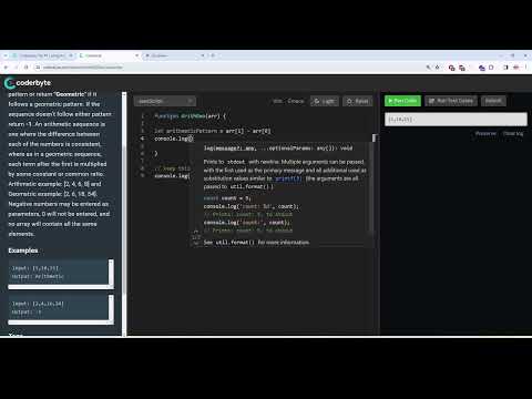 Coderbyte | Arith Geo | Easy | Solution with JavaScript