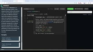 Coderbyte | Arith Geo | Easy | Solution with JavaScript