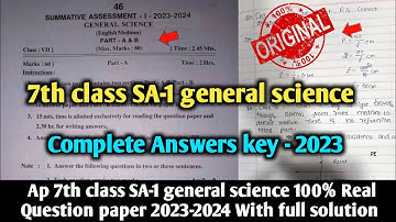 Ap Sa1 7th class general science question paper 2023-24 with answer|Sa1 7th ps&ns question paper2023