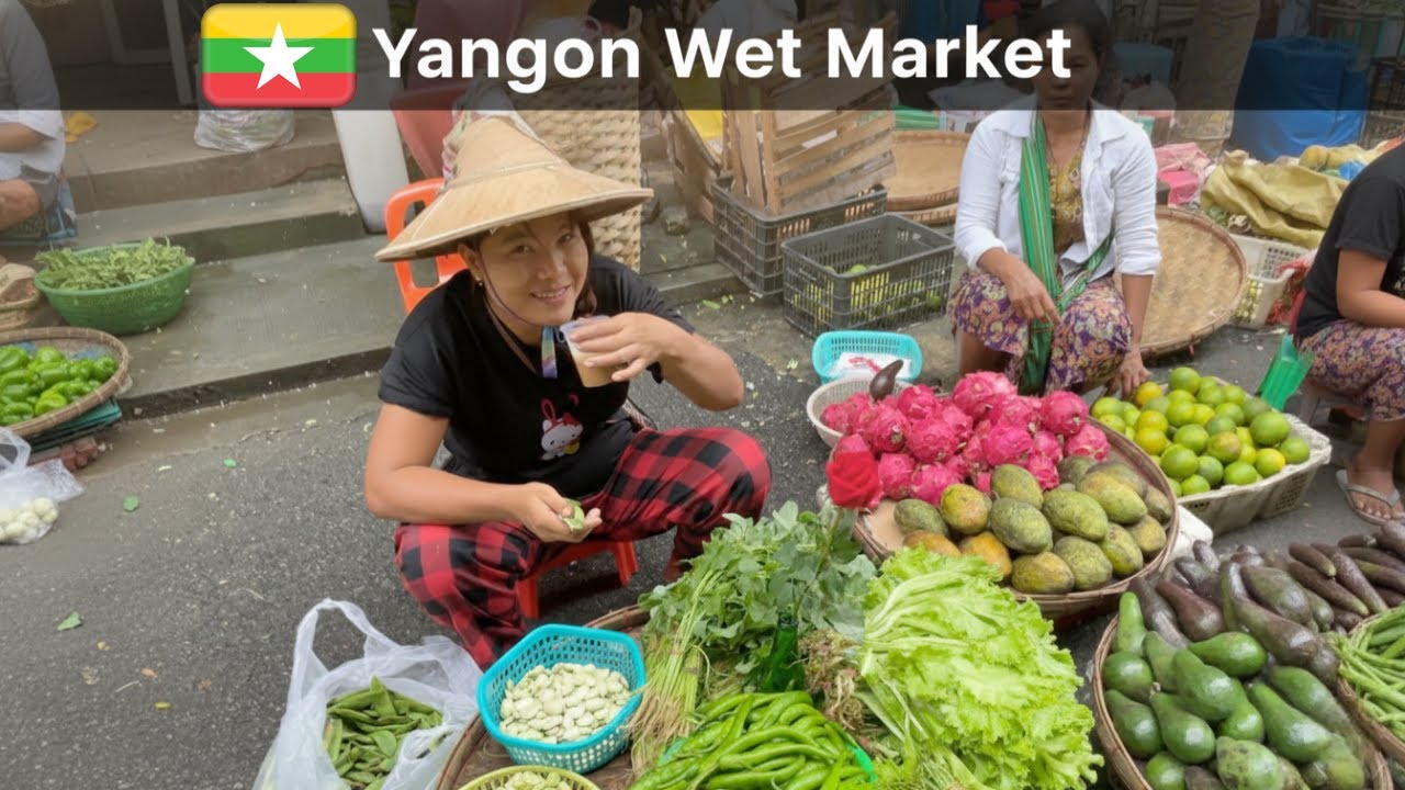 🇲🇲 Утренняя атмосфера Мьянмы: бурлящая энергия продуктового рынка Янгона