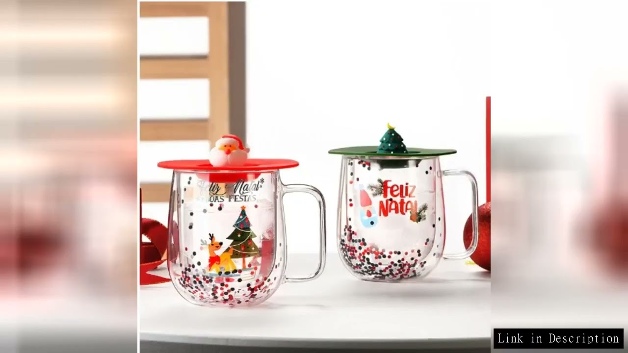 250ML Christmas Double-layer Glass Cup with Silicone Lid Santa Claus Christmas Tree  Anti-scald Coff