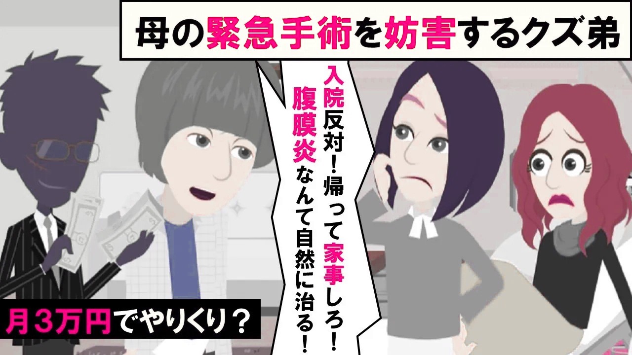 【LINE】緊急手術を妨害するクズ弟「母さんが入院したら家事は誰がするんだ！」⇒身勝手な寄生虫男が負の連鎖にハマって破滅する結果にｗｗｗ（スカッとする話）