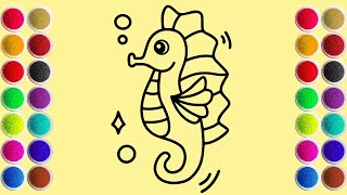 Sand painting drawing a cute seahorse with Color Sand | easy step by step
