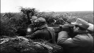 German forces,attempting to hold the line, fire artillery at at advancing Soviets...HD Stock Footage