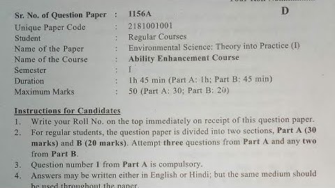 Environmental Science Theory into Practice Question Paper Ability Enhancement Course PYQ