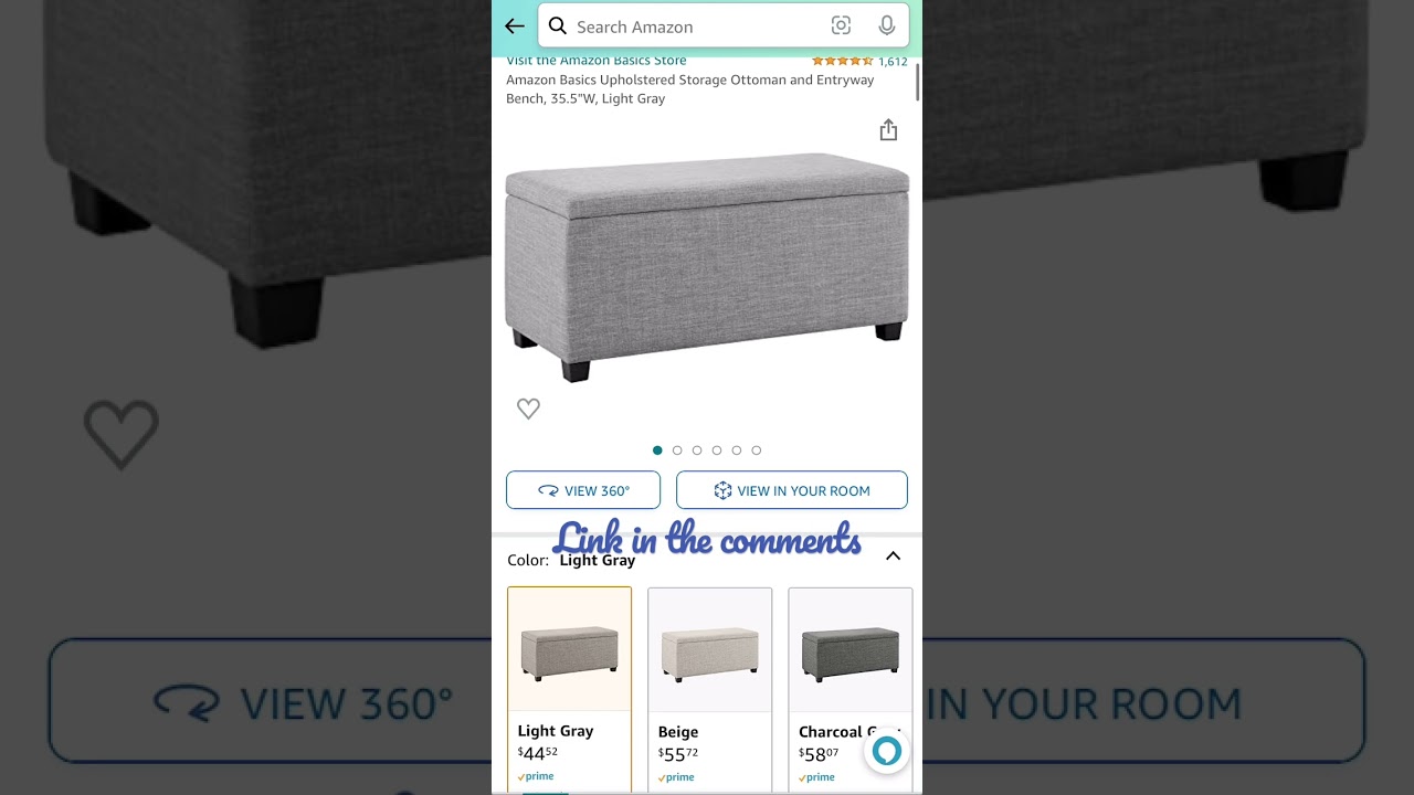 Amazon Basics Upholstered Storage Ottoman and Entryway Bench, 35.5"W, Light Gray for $44.52