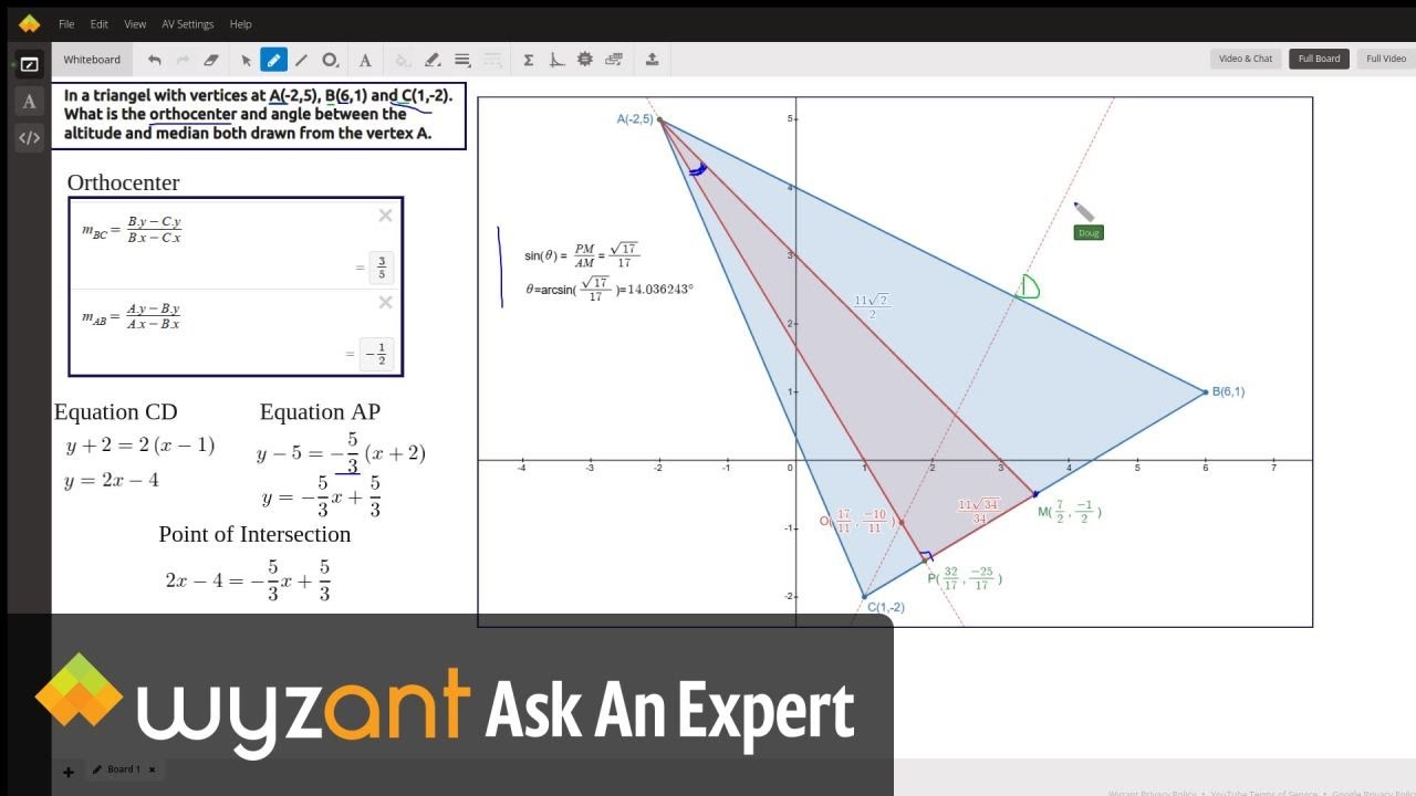 Triangle ABC with coordinates of each vertex. Find angle between median and altitude from A.