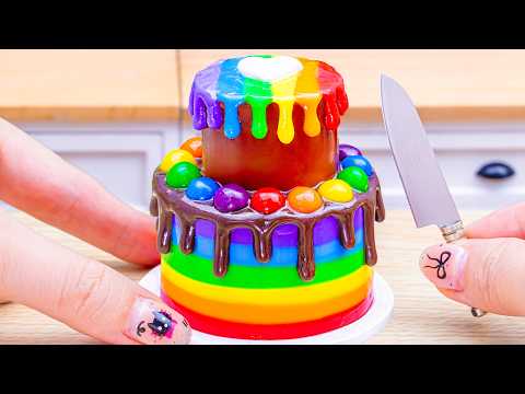 Colorful Rainbow Cake Recipe🌈Amazing Miniature Melted Chocolate Cake by Lotus Cakes