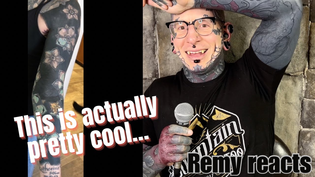 Remy Reacts to Blackwork Blastover sleeve