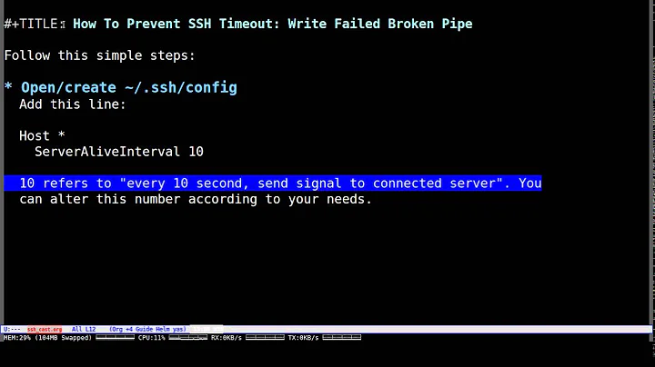 SSH Prevent Timeout - Write Failed Broken Pipe