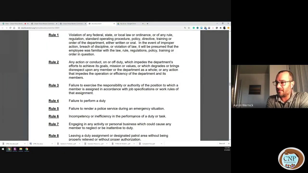 Evanston Police Review Board learns about the Evanston Police Rule Violations list