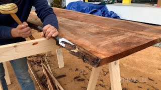 Моторизованный стол из орехового дерева с живой кромкой / Как сделать стол для перекрытий