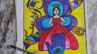 رسم ابتكاري عن الفن الشعبي ورسم عروسة المولد| رسم سهل| سلسلة رسم للمبتدئين  draw a popular art