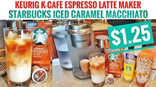 Keurig K-Cafe Кофеварка для приготовления эспрессо, латте и капучино Starbucks КАРАМЕЛЬНЫЙ МАКИАТО со льдом $ 1,25 НА ДОМУ K-Cup