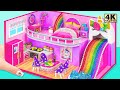 DIY Unicorn Mini House with Rainbow Slide, Bedroom & Cute Kitchen 🌈🦄 Miniature Dollhouse Craft