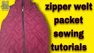 Professional Zipper Pocket Sewing:Puffer Vest &Bomber Jacket Tutorial #sewingtutorial #zipperpacket