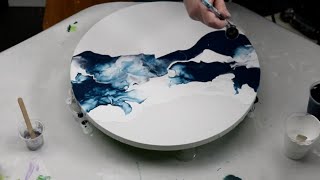 (801) 🥰 My FAVORITE Color! Blue and White Airbrushed Acrylic Pour Painting