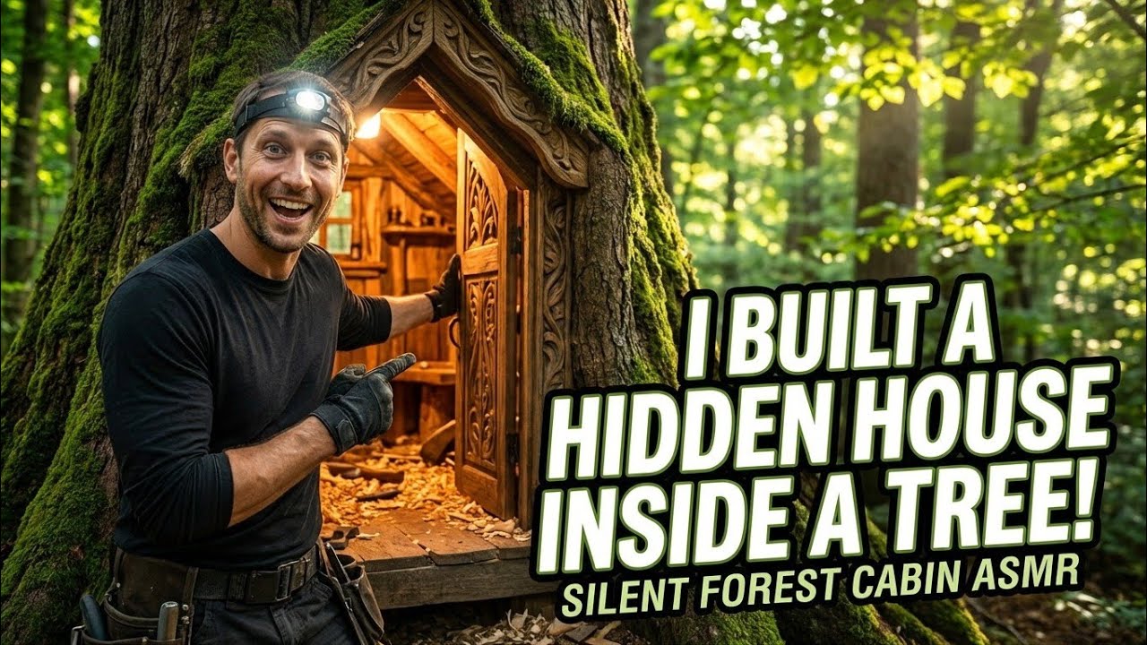 Solo Builder Creates a Hidden Tree Cabin | Hyper-Realistic Forest Build ASMR