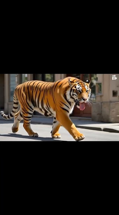 #animals/ seekor harimau berjalan dengan tenang di jalan raya