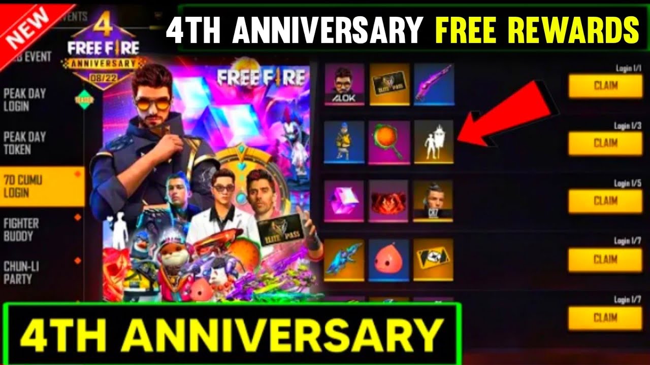 FREE FIRE 4Th ANNIVERSARY EVENT 2021||4TH ANNIVERSARY FREE REWARDS IN FREE FIRE||FREE FIRE NEW EVENT