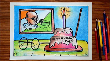 Gandhi Jayanti Drawing/2nd October Scenery Drawing For Beginners/Crayon Colour Drawing/