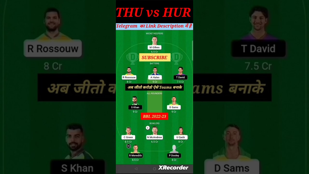 THU vs HUR Dream11 Prediction|THU vs HUR Dream11 Team|THU vs HUR 22th BBL 2022|