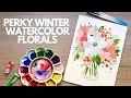 How to paint loose watercolor winter florals in a vase