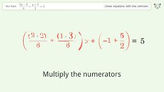 Linear equation with one unknown: Solve (2y-3)/3+(y+5)/2=5 step-by-step solution
