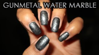 Gunmetal Water Marble | 12 Days of Christmas Nail Art | DIY Tutorial