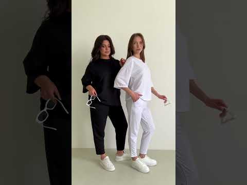 Жіночий костюм двійка 2 в 1 | Футболка з порізаною поличкою та штани | Турецька двонитка, бавовна, червоний 42/44, видео 1