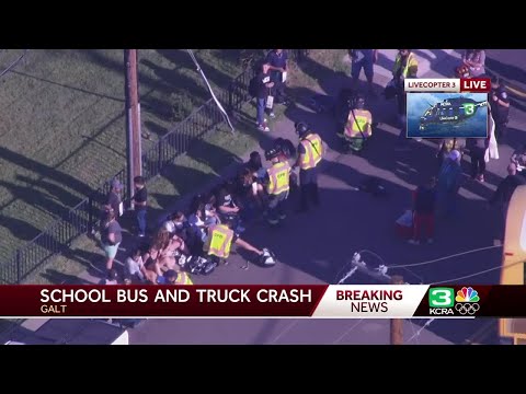 LiveCopter 3 shows crash involving school bus in Galt