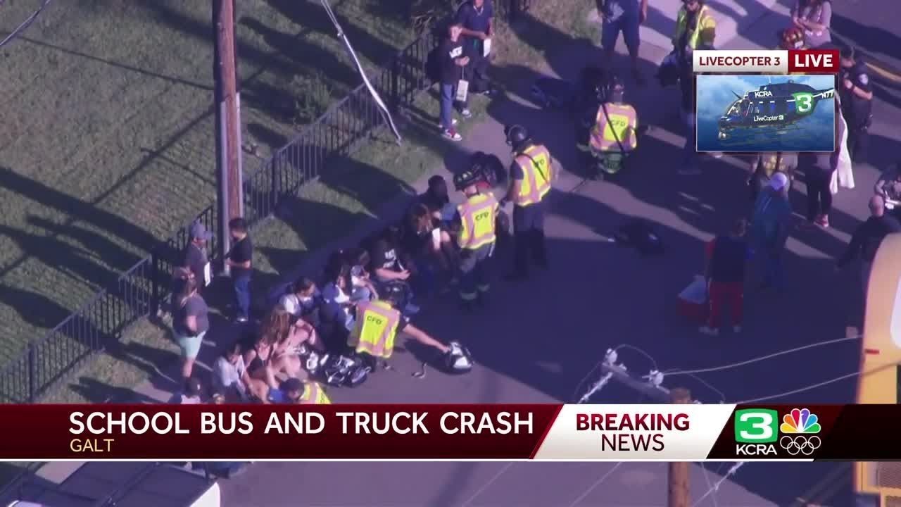 LiveCopter 3 shows crash involving school bus in Galt - YouTube